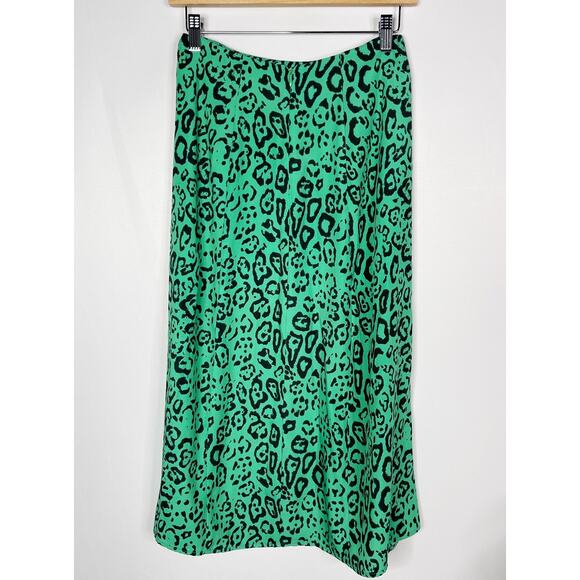WAYF XSmall Green Black Altamont Leopard Print Midi Skirt High Side Slit Animal - Picture 2 of 12
